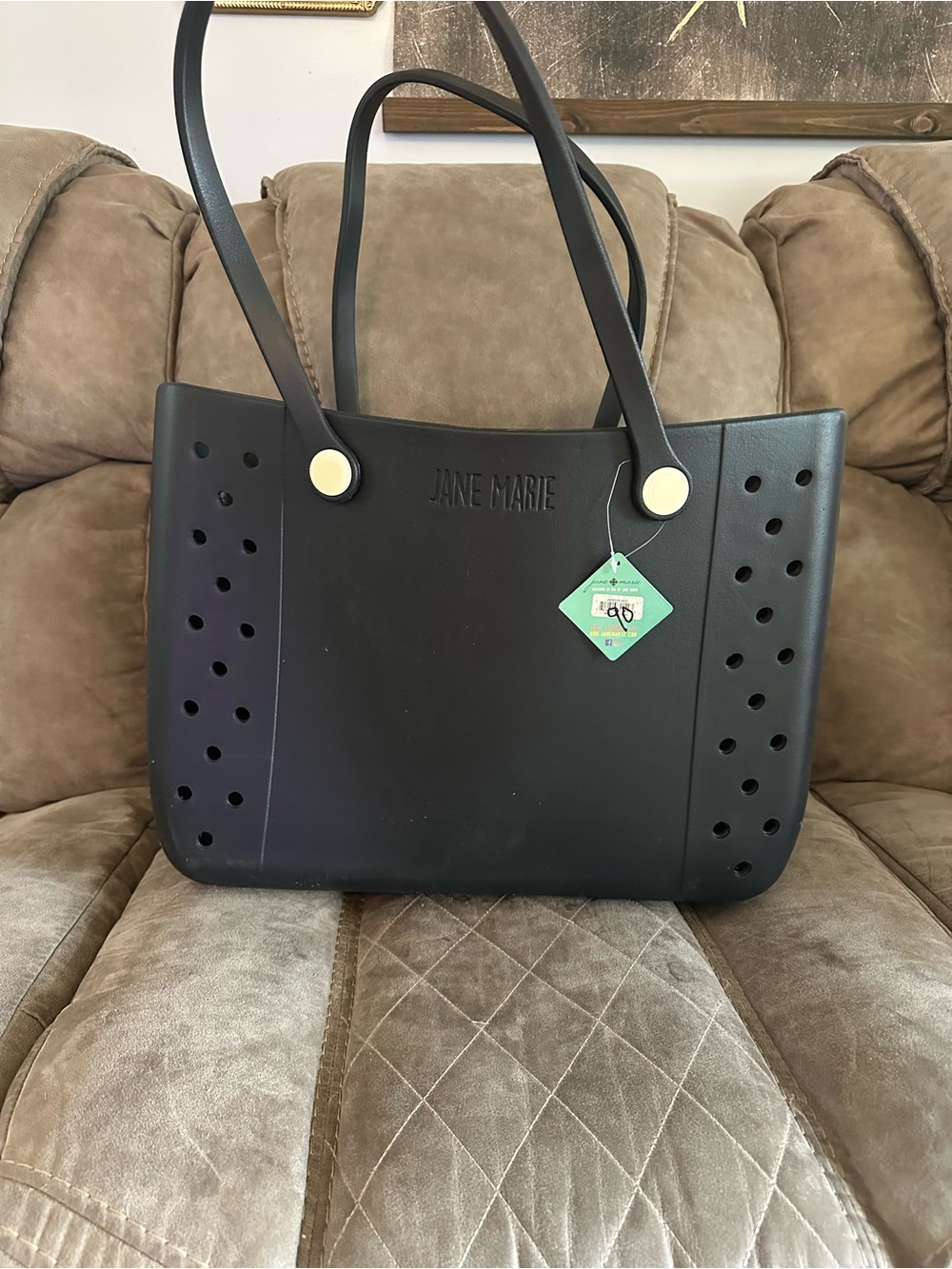Jane Marie Black Perforated Tote Bag- New w/tags